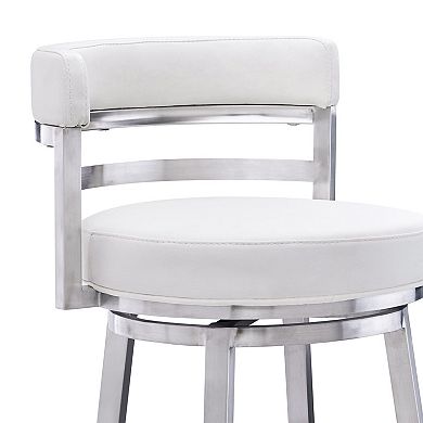 Leatherette Curved Back Counter Barstool with Swivel Mechanism, White