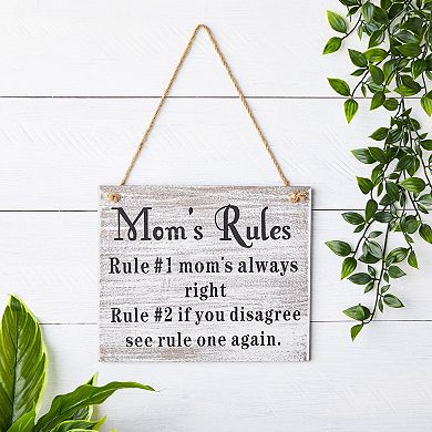 Juvale Mom's Rules Hanging Wooden Porch Sign for Home, Coffee Color (9.5 x 12 x 1 in)