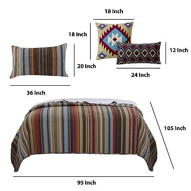 Stripe Pattern Cotton Quilt Set with 2 Pillows and 2 Quilt Shams,Multicolor