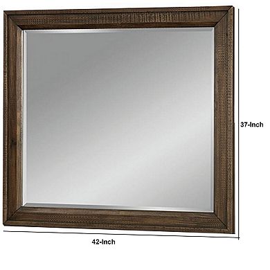 42 Inch Rectangular Wooden Frame Transitional Mirror, Brown