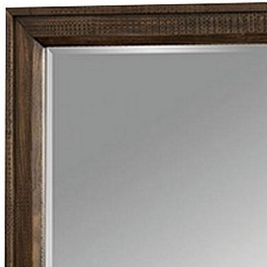 42 Inch Rectangular Wooden Frame Transitional Mirror, Brown