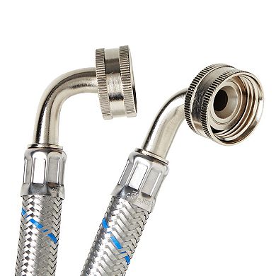 2 Pack Universal Washing Machine Hoses with 90 Degree Elbow Connection, Stainless Steel Rust and Burst Protection (4 Feet)
