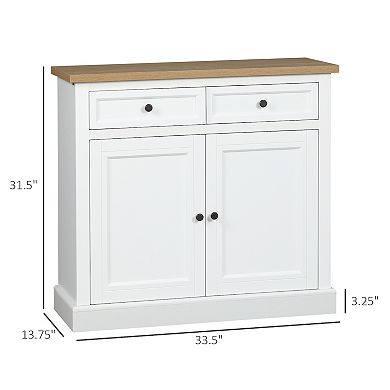 Modern Buffet Cabinet With 2 Storage Drawers And Adjustable Shelves, White