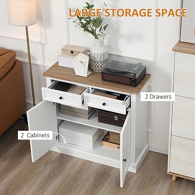 Modern Buffet Cabinet With 2 Storage Drawers And Adjustable Shelves, White