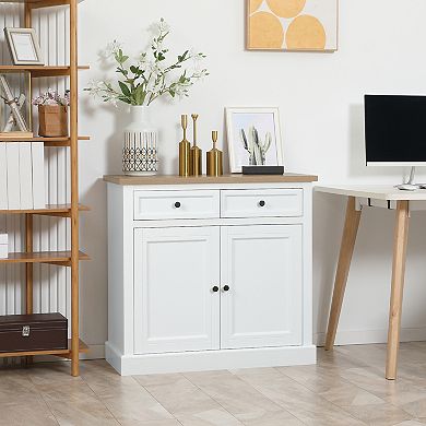 Modern Buffet Cabinet With 2 Storage Drawers And Adjustable Shelves, White