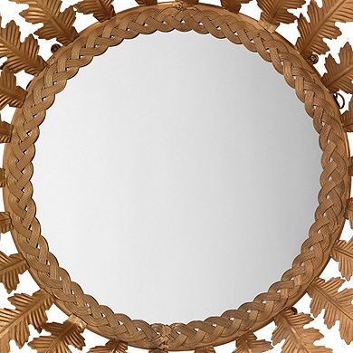 Mirror with Metal Frame and Leaf Design, Brass and Silver
