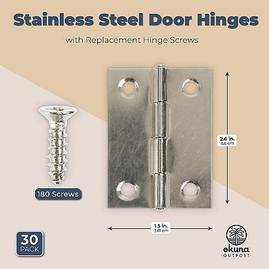 Stainless Steel 6 Hole Door Hinges with Screws (1.3 x 1.75 in, 30 Pack)