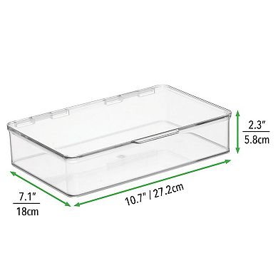 mDesign Plastic 7.1" x 10.7" x 2.3" Home Office Storage Organizer Box with Hinged Lid, 4 Pack