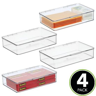 mDesign Plastic 7.1" x 10.7" x 2.3" Home Office Storage Organizer Box with Hinged Lid, 4 Pack