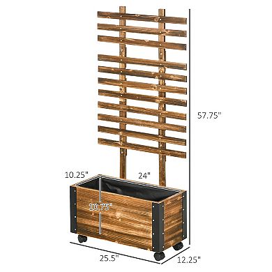 Outsunny Raised Garden Bed, Wooden Planter with Trellis and Metal Corners, Portable on Wheels, to Grow Vegetables, Herbs, and Flowers for Patio, Backyard, Deck