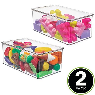 mDesign Plastic Stackable Toy Storage Bin Box with Hinge Lid, 2 Pack