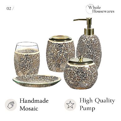 Decorative Glass Bathroom Accessories Set With Pearl Mosaic Design