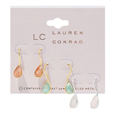 LC Lauren Conrad 3pk Two Tone Crackle Teardrop Stones Earrings Set