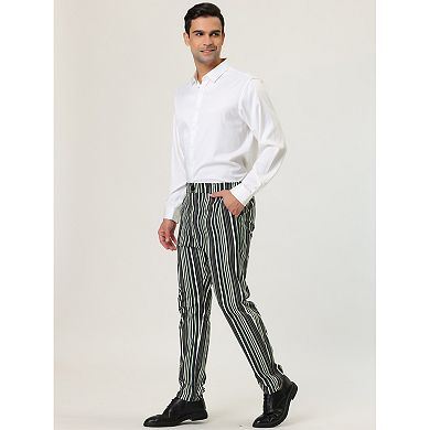 Men's Dress Striped Pants Slim Fit Flat Front Prom Pencil Trousers