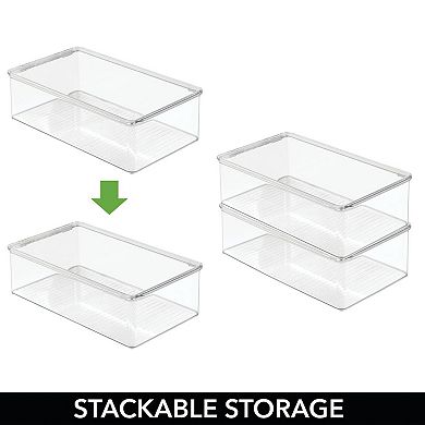 mDesign Plastic Closet Shoe Storage Organizer Box with Hinged Lid, 2 Pack, Clear