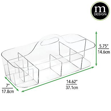 mDesign Plastic Divided Cosmetic Organizer Caddy Tote Bin with Handle