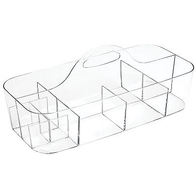 mDesign Plastic Divided Cosmetic Organizer Caddy Tote Bin with Handle