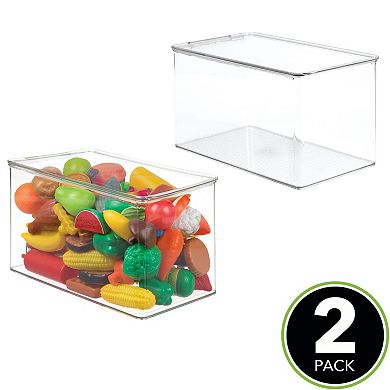 mDesign Plastic Stackable Toy Storage Container Box, Hinge Lid, 2 Pack