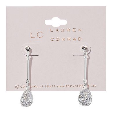 LC Lauren Conrad Silver Tone Bar & Wire Wrapped Crystal Teardrop Earrings