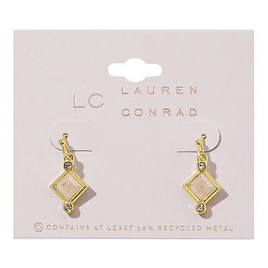 LC Lauren Conrad Gold Tone White Diamond Shape Drop Earrings