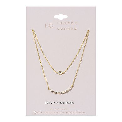 LC Lauren Conrad Gold Tone Semi Round Pave Bar 2-Row Necklace