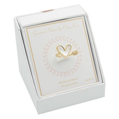 City Luxe Gold tone Mother-of-Pearl and Cubic Zirconia Heart Open Ring