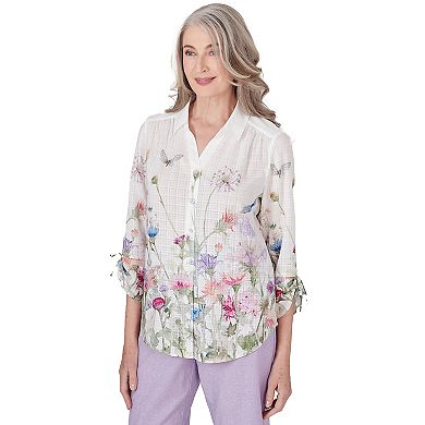 Petite Alfred Dunner Watercolor Floral Button Down Top