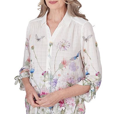 Petite Alfred Dunner Watercolor Floral Button Down Top