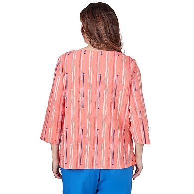 Petite Alfred Dunner Beach Geometric Blouse with Button Details