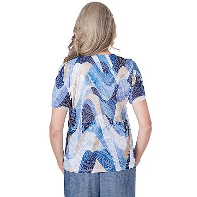 Petite Alfred Dunner Wavy Abstract Print V-Neck Short Sleeve Top