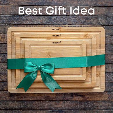 Wooden Cutting Boards for Kitchen with Juice Groove and Handles - Bamboo Chopping Boards Set of 3