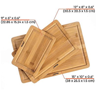 Wooden Cutting Boards for Kitchen with Juice Groove and Handles - Bamboo Chopping Boards Set of 3