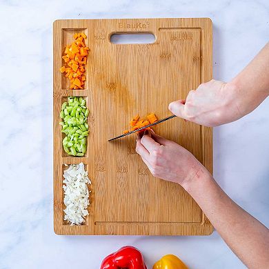 XL Bamboo Cutting Board - Wood Cutting Board - Wood Serving Tray with Juice Groove and Compartments