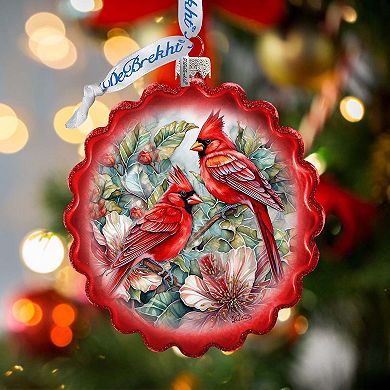 Cardinals Wreath Glass Ornament by G. Debrekht - Wildlife Holiday Decor - 759-052