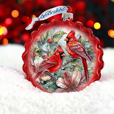 Cardinals Wreath Glass Ornament by G. Debrekht - Wildlife Holiday Decor - 759-052