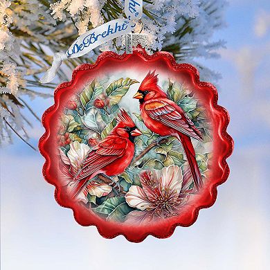 Cardinals Wreath Glass Ornament by G. Debrekht - Wildlife Holiday Decor - 759-052