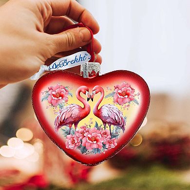 Flamingo Love Heart Glass Ornament by G. Debrekht - Christmas Decor - 753-013