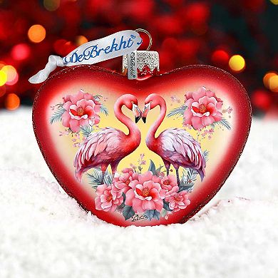 Flamingo Love Heart Glass Ornament by G. Debrekht - Christmas Decor - 753-013