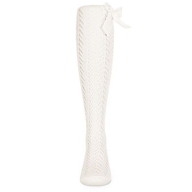 Girls' Crochet Bow Cotton Blend Knee High Sock