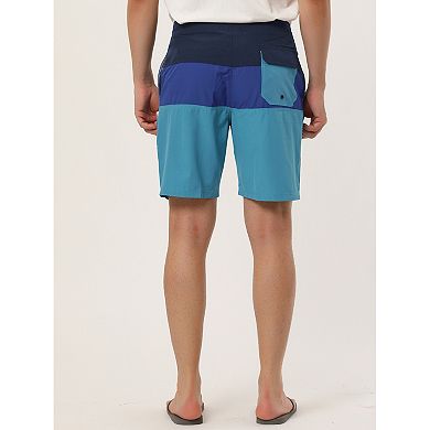 Men's Shorts Summer Swim Shorts Color Block Drawstring Beach Board Shorts