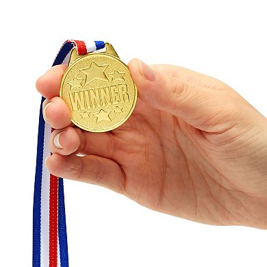12 Pack Gold Winner Medals for Awards for Kids, 1.5" Diameter with Neck Ribbon for Sports Participation, Tournaments, Competitions