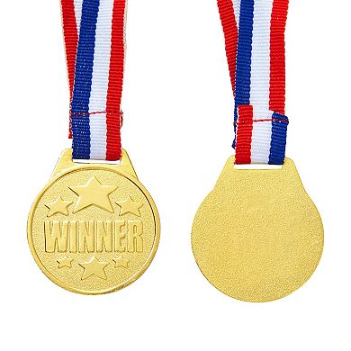 12 Pack Gold Winner Medals for Awards for Kids, 1.5" Diameter with Neck Ribbon for Sports Participation, Tournaments, Competitions