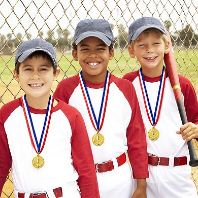 6 Pack Gold 1st Place Medals for All Ages, Participation Awards with 15.5-Inch Ribbon for Sports, Tournaments, Competitions (Metal, 2.0 In)
