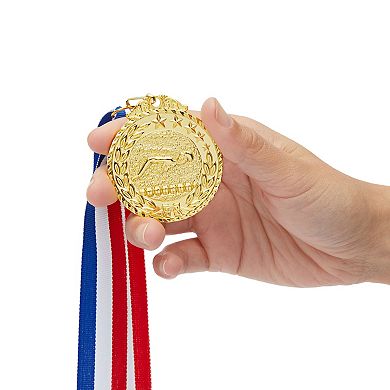 12 Pack Swimming Medals with Ribbons for All Ages, Gold Medals for Awards, 2 Inch Diameter with 15 Inch Ribbon Loop