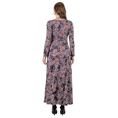 Women's 24Seven Comfort Apparel Long Sleeve A Line Maxi Dress