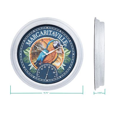 La Crosse Technology 15.75" Blue & Gold Macaw Margaritaville Outdoor Quartz Clock with Temp