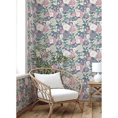 RoomMates Beige Bohemian Floral Peel & Stick Wallpaper