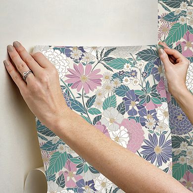 RoomMates Beige Bohemian Floral Peel & Stick Wallpaper