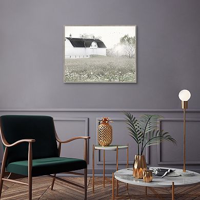 Foggy Country Barn Framed Canvas Wall Art