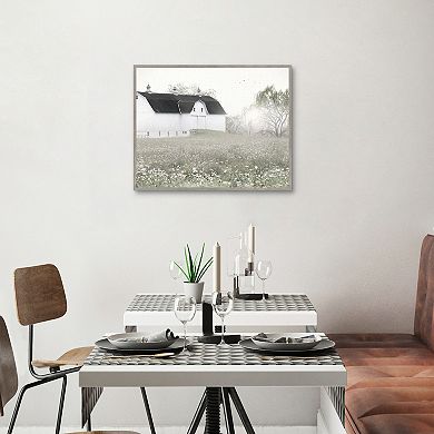 Foggy Country Barn Framed Canvas Wall Art